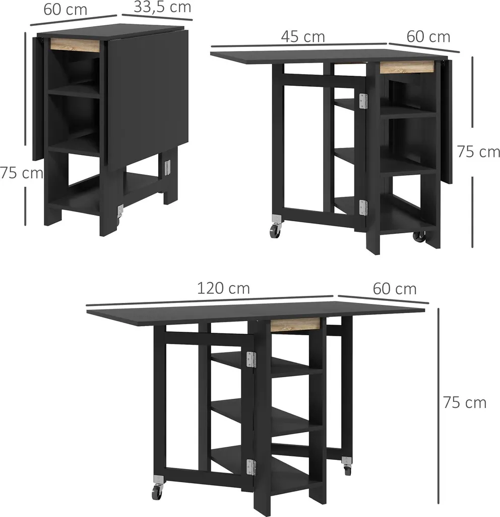 Table d'appoint pliante pour petit appartement - Noir - 120 cm - 3