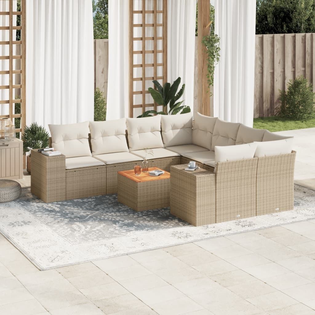 Maison Exclusive - 9-tlg. Garten-Sofagarnitur mit Kissen Beige Poly Rattan