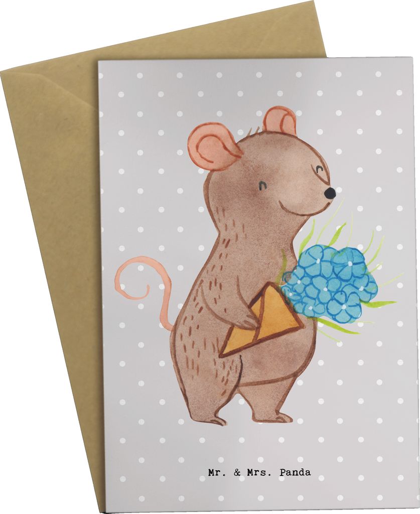 Mr. & Mrs. Panda Klappkarte Florist Herz - Grau Pastell - Geschenk, Ausbildung, Blumenlanden, weihnachtskarten, hochzeitskarten, Blumenstrauß, ein...