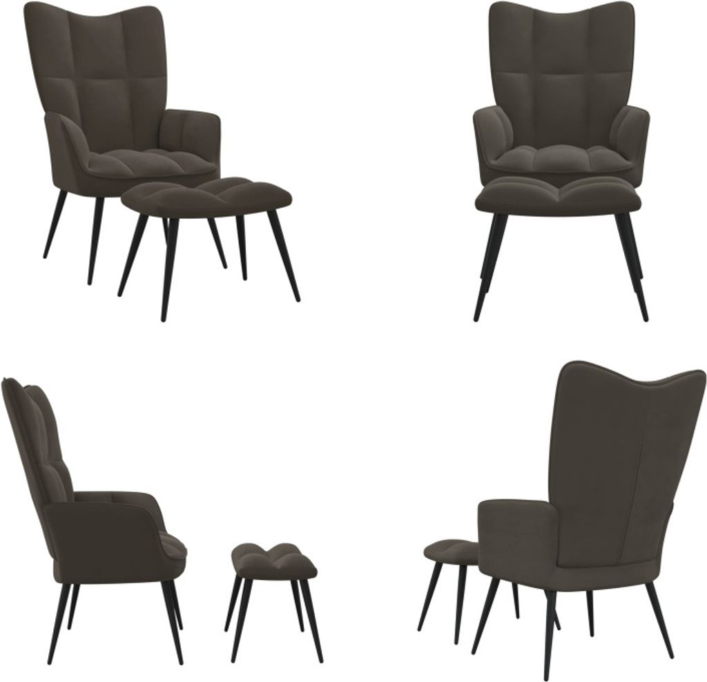 vidaXL Relaxsessel mit Hocker Dunkelgrau Samt - Relaxsessel Produktbild 