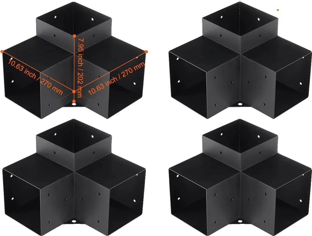 Fixation pergola stable anti-vent 4 pièces acier pour poteau 6x6 po