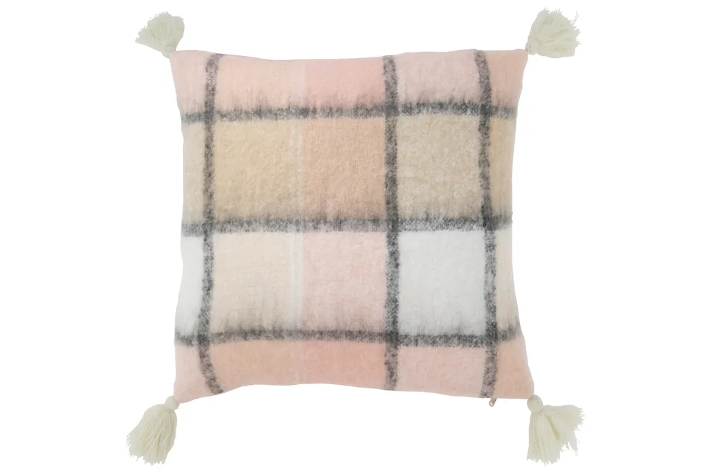 Coussin de décoration à carreaux beige rose pour canapé et fauteuil