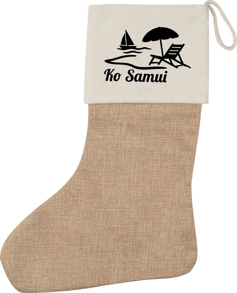 Huuraa Weihnachtsstrumpf Ko Samui Inselmotiv Thailand Beige Jute Kaminstrumpf Geschenkidee