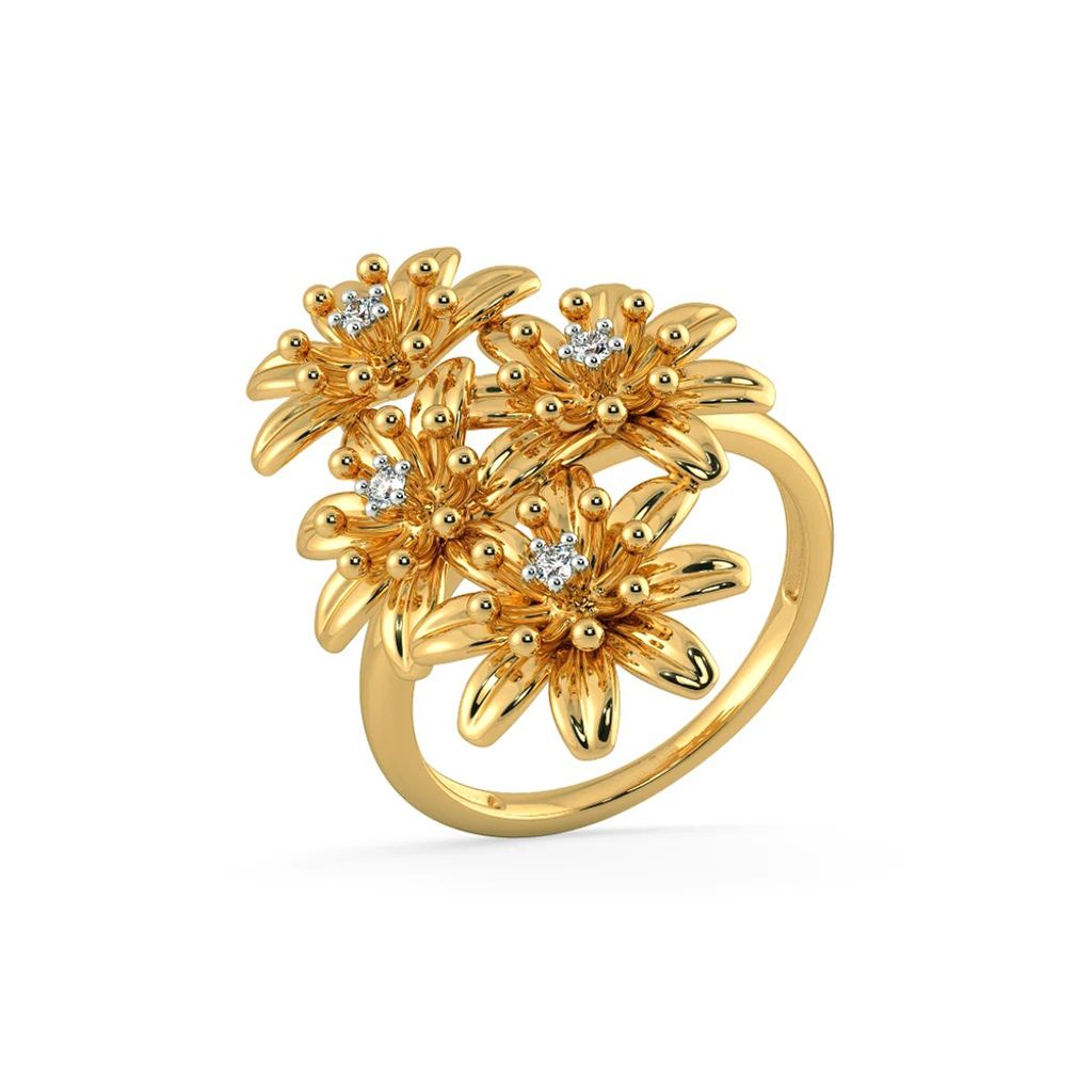 Damen-Fingerring mit modischer Blume, Hochzeit, Verlobung, Schmuck, Valentinstagsgeschenk-Gelbgold,US 6