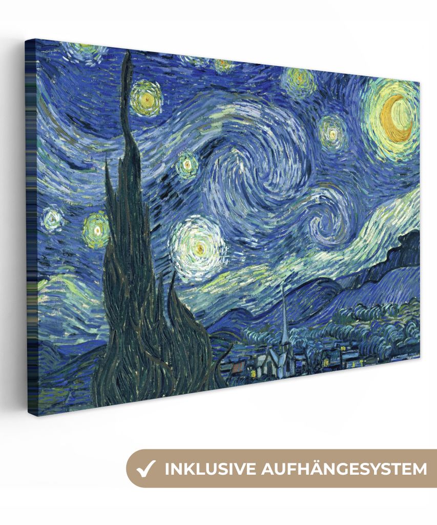 MuchoWow - Leinwandbilder - Sternennacht - Gemälde - Alte Meister - Vincent van Gogh, Wandbild, Wanddeko Bilder Wohnzimmer, 90x60 cm