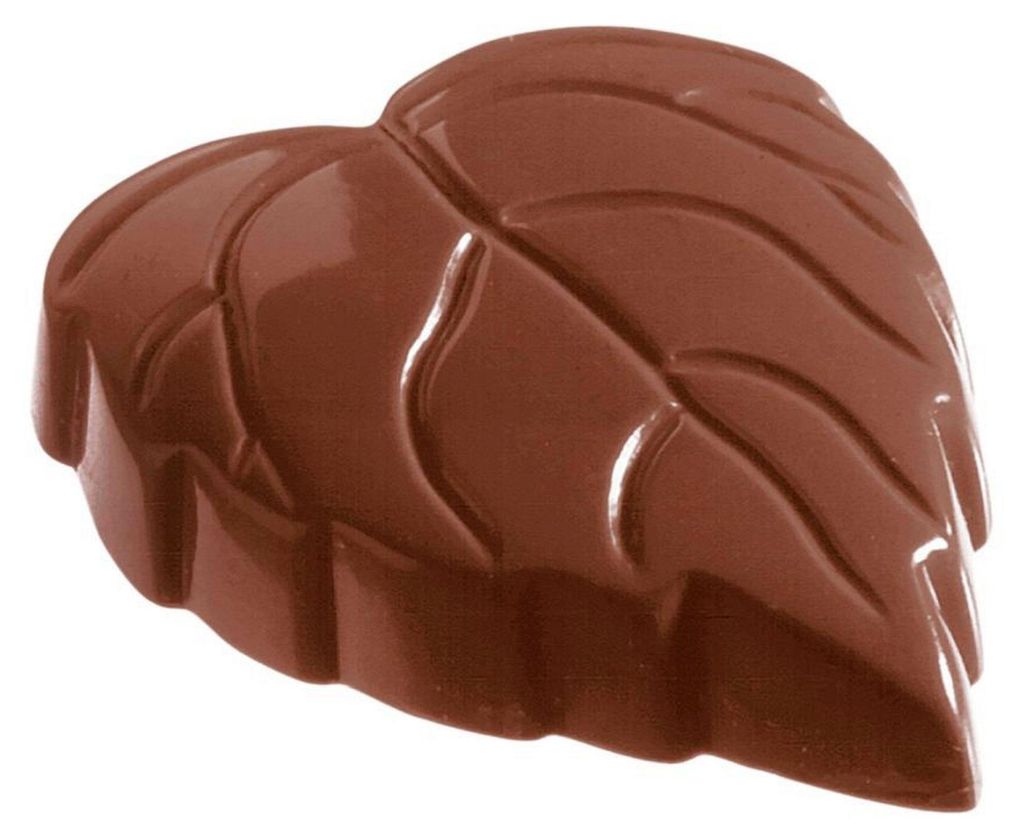 Robuste Schokoladenform Blattherz für 21 Pralinen, 40x35x10 mm, aus Polycarbonat
