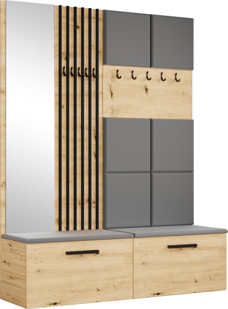 Masseno Garderobe-Set MODULO 161,2/204/40 cm Modern Garderobenschrank Eiche Artisan