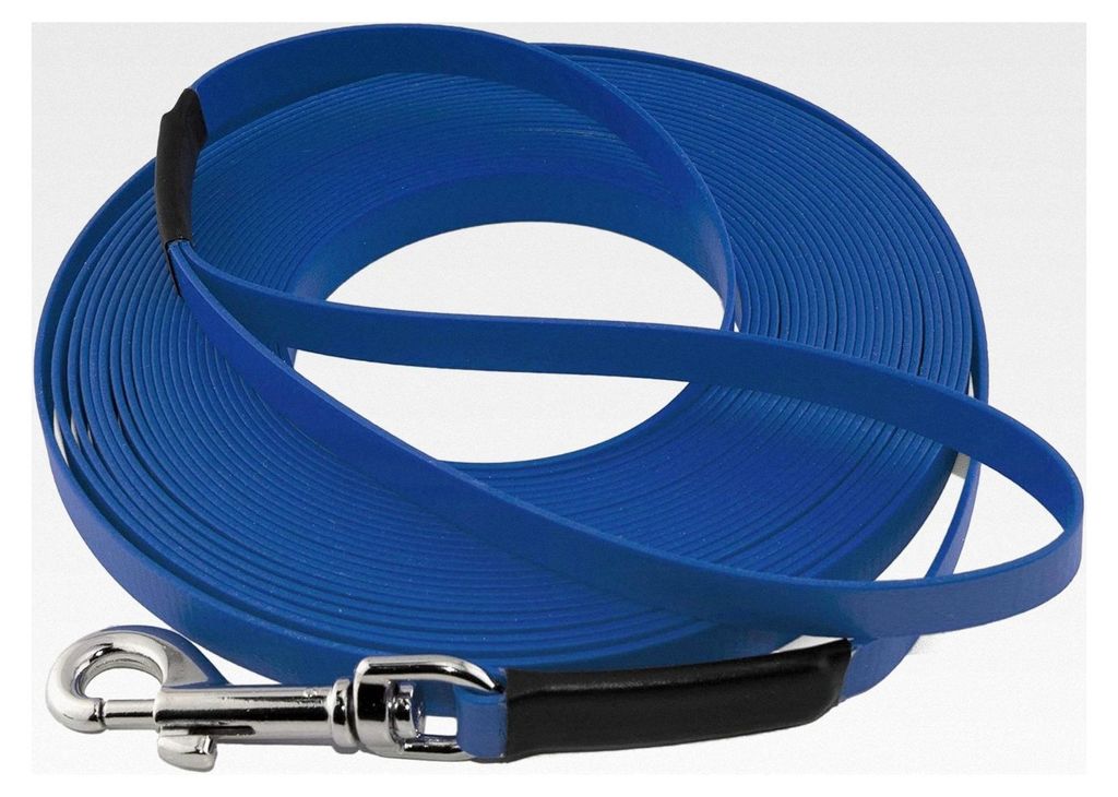 Leichte BioThane Schleppleine, 9 mm, für Hunde von 5-15 kg, 7 m lang, mit Handschlaufe, Azurblau, genäht