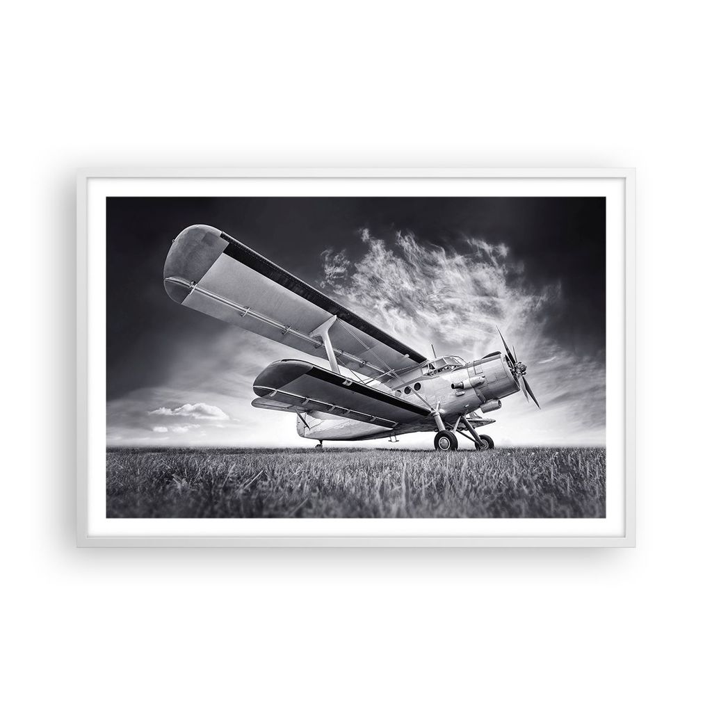 Gerahmtes Poster - Weißer Rahmen - Flugzeug An-2 Schwarzweiß - 91,5x61 cm - Wand Bild - Wanddeko - Wandbilder - Kunstposter - Wandposter - Bilder...