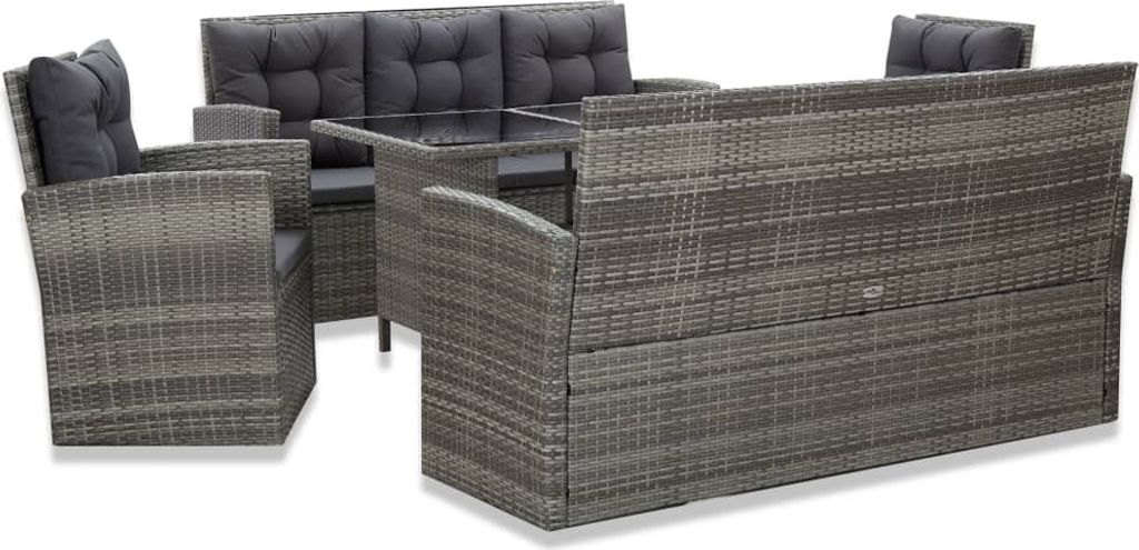 "Rabatt" 5-tlg. Garten-Essgruppe - mit tishe & Stuhl - mit Auflagen Poly Rattan Grau - Lounge-Dining set CC20036