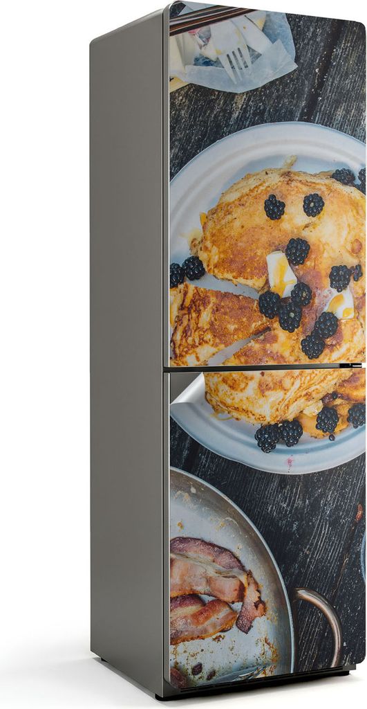 Leckere Pfannkuchen mit Früchten – Kühlschrank Aufkleber – Klebefolie Kühlschrank – Kühlschrank Dekor – Kühlschrankfolie selbstklebend...