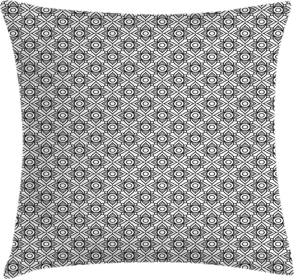 ABAKUHAUS Blumen Kissenbezug, Monochromatische Einfache Muster der Runde Centered Kontur Blumen-Druck, 45 x 45 cm, Charcoal Grau und Weiß