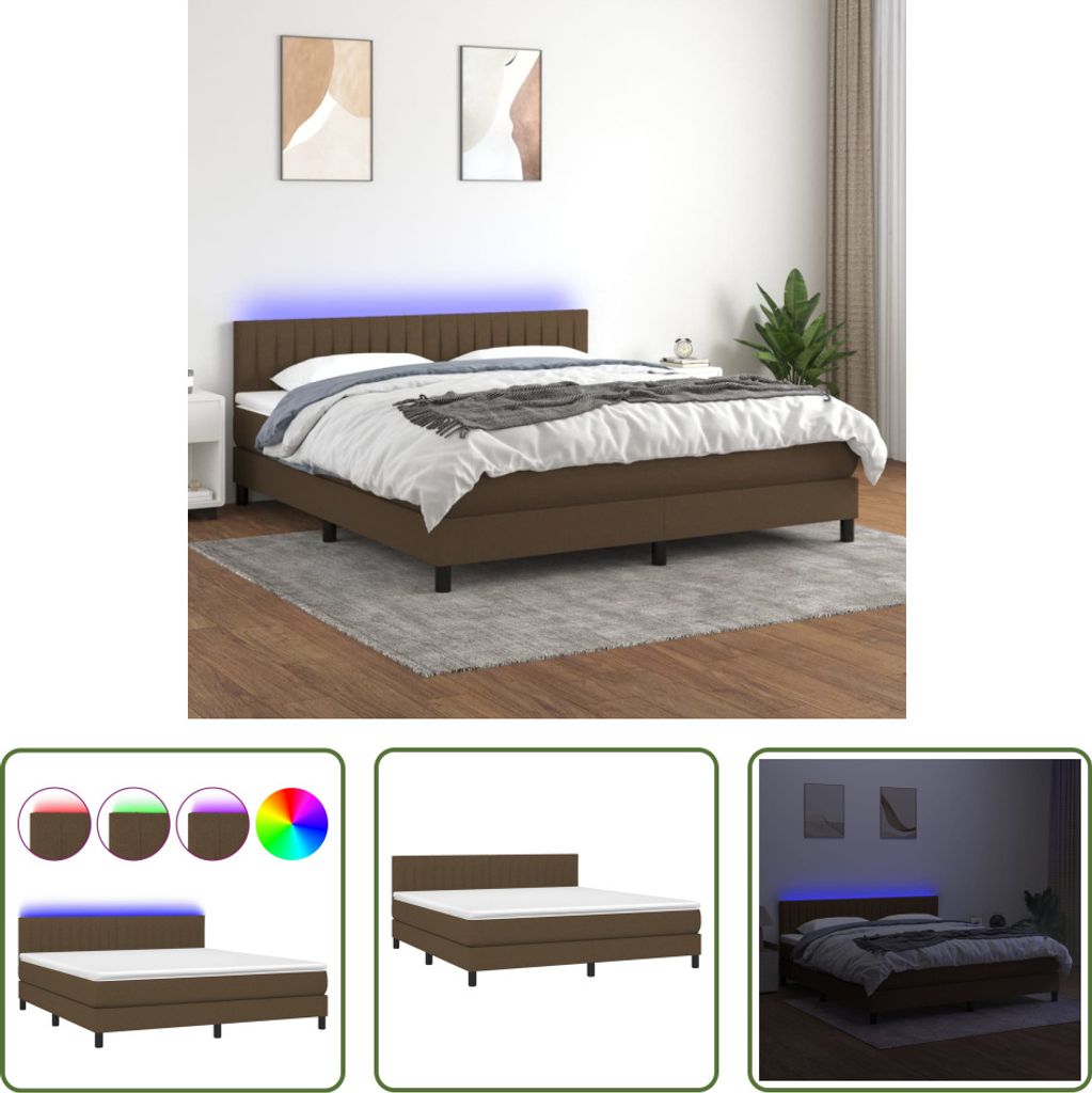 The Living Store Boxspringbett mit Matratze & LED Dunkelbraun 180x200 cm Stoff