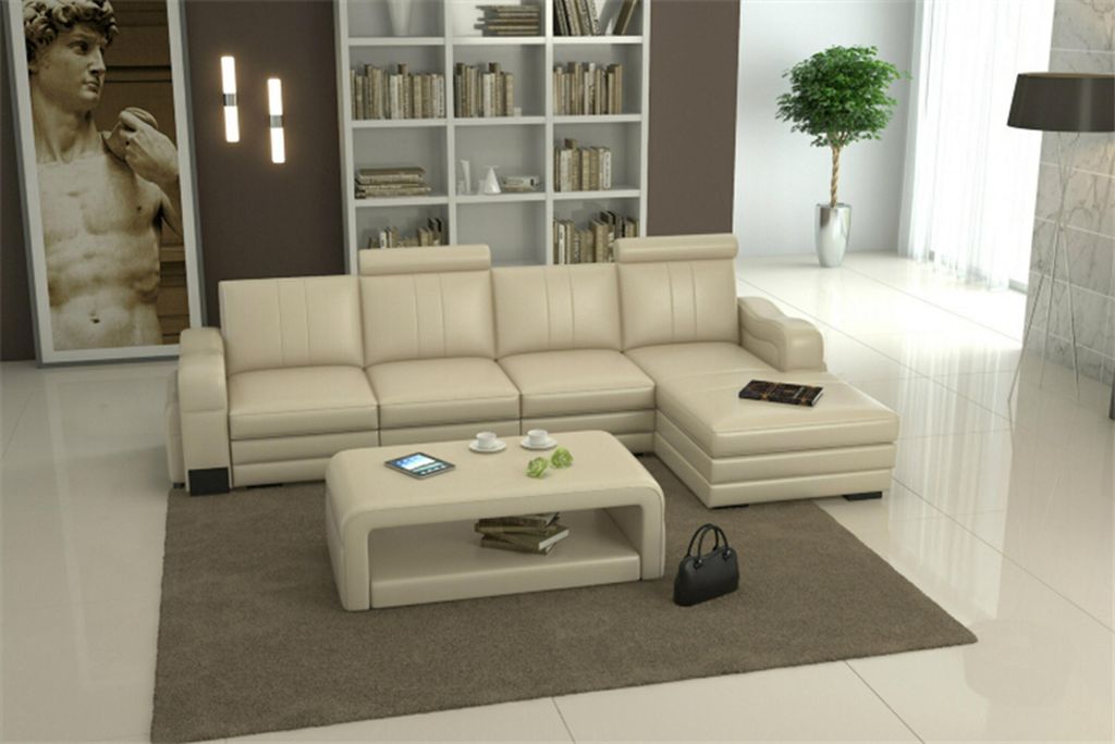 Leder Modern Couch Wohnlandschaft Ledersofa Sofagarnitur Sofa L-Form Couchtisch