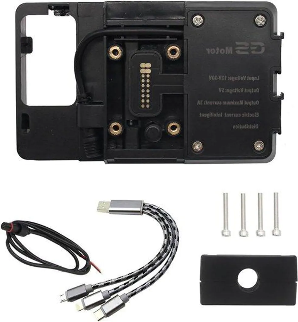 Support GPS moto noir avec chargeur USB pour longs trajets et voyages