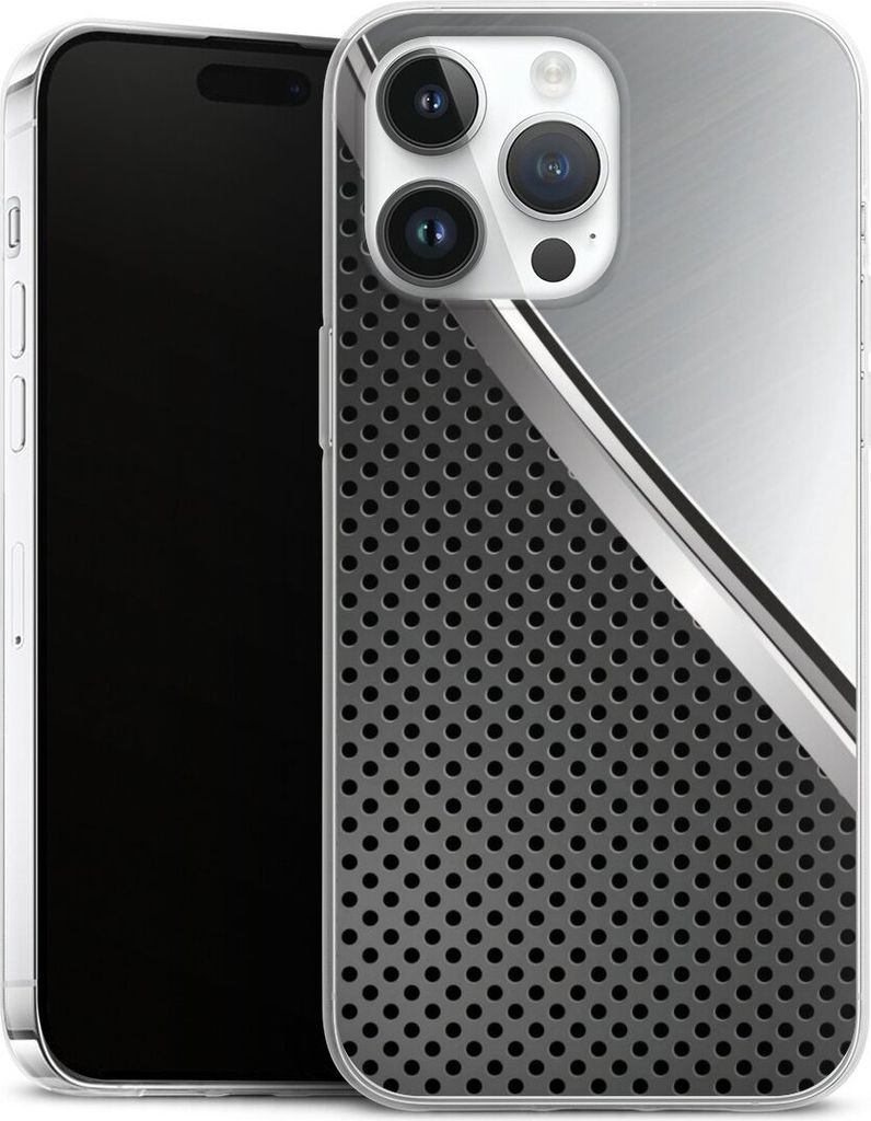DeinDesign Slim Hülle für Apple iPhone 14 Pro Max Silikon Case Ultra Dünn Handyhülle Carbon Metall Stahl