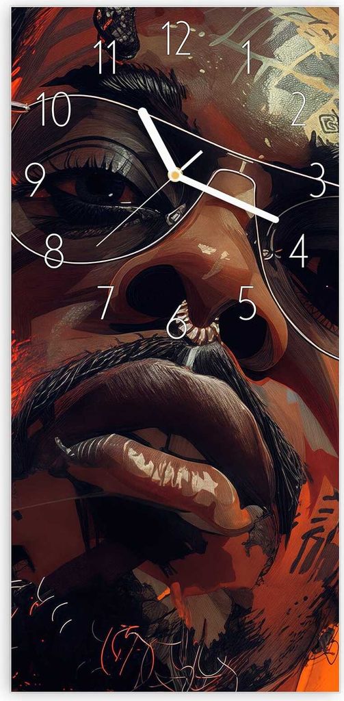 Wanduhr aus Glas mit Motiv Stilvolle Brillengesicht- 30 x 60 cm - inkl. Aufhängesystem