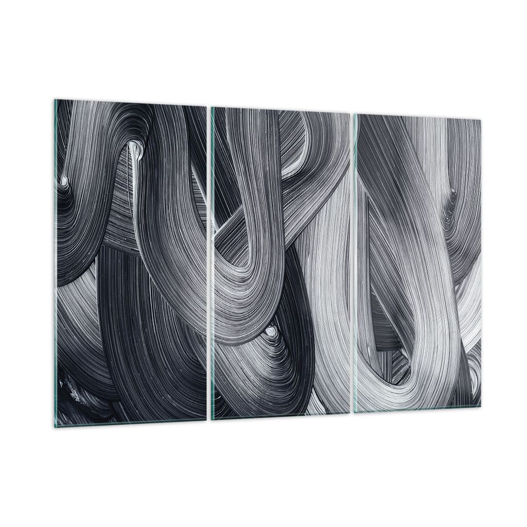 Bilder auf glas - 3 Teile - Farbe Pinsel Schwarz - 105x70cm - Glasbilder - Wandbilder - Bilder - zum Aufhängen bereit - Wanddekoration aus Glas - ...