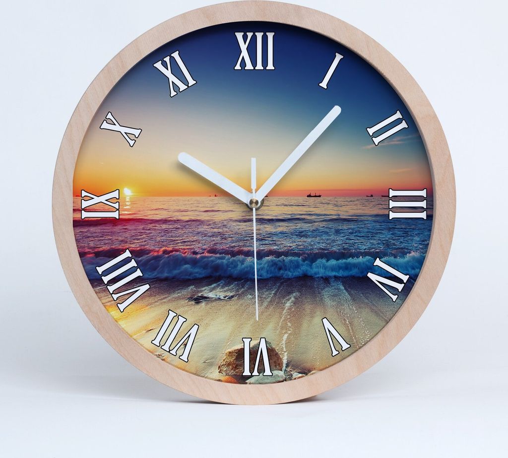 Holzuhr 20fi cm wanduhr - weiße Spitzen - Meer Sonnenaufgang