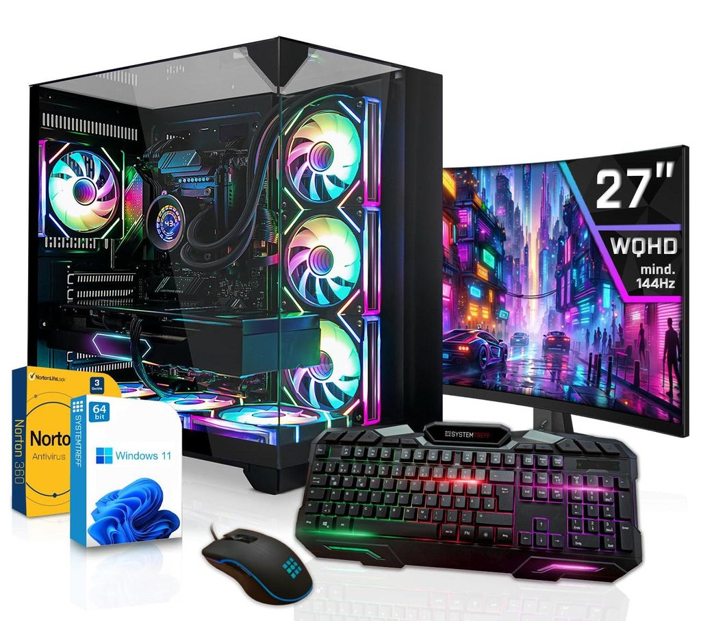 SYSTEMTREFF Gaming Komplett PC - Core i9-14900KF - Nvidia GeForce RTX 5080 16GB - 32GB DDR5 - 2TB NVMe - Gaming Monitor 69 cm (27 Zoll) WQHD 180Hz