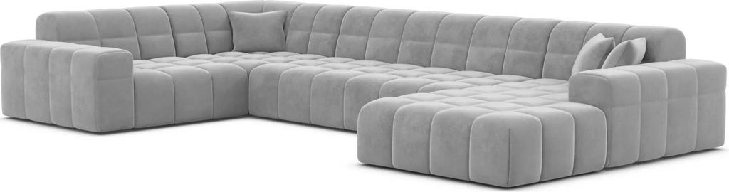 Samtstoff U-Form XL Wohnlandschaft Nivara Hellgrau Rechts