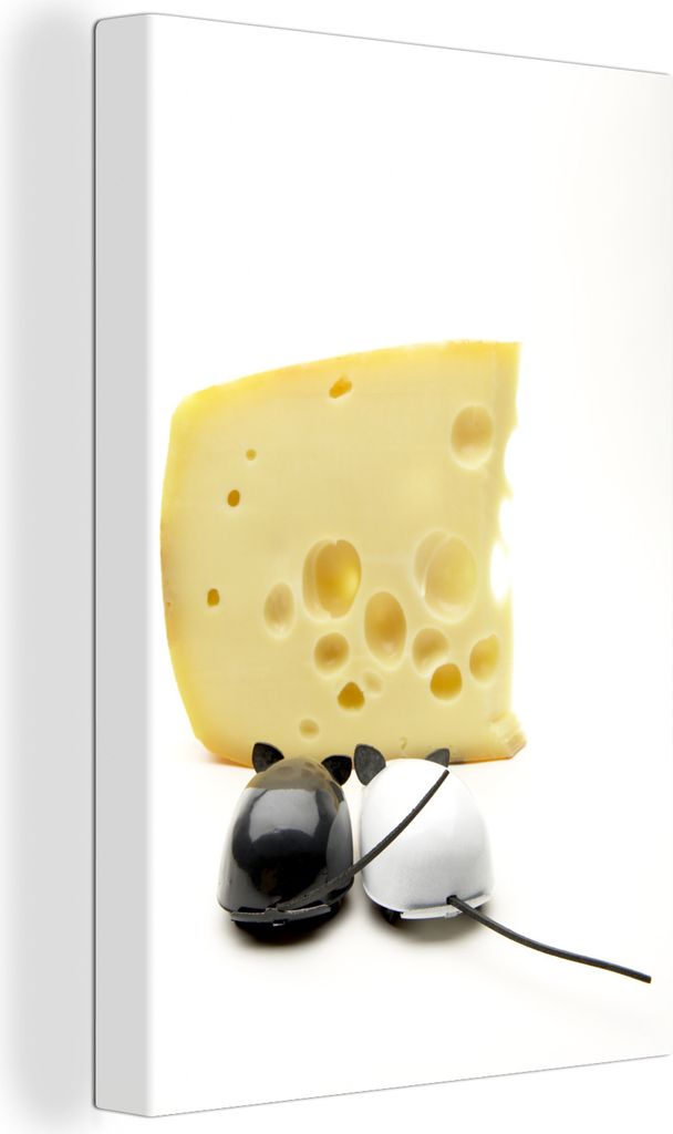 OneMillionCanvasses - Leinwandbilder - 90x140 cm, Stück Schweizer Käse mit zwei Mäusen, Wandbilder Kunstdruck Wanddekoration - Foto auf Leinwa...