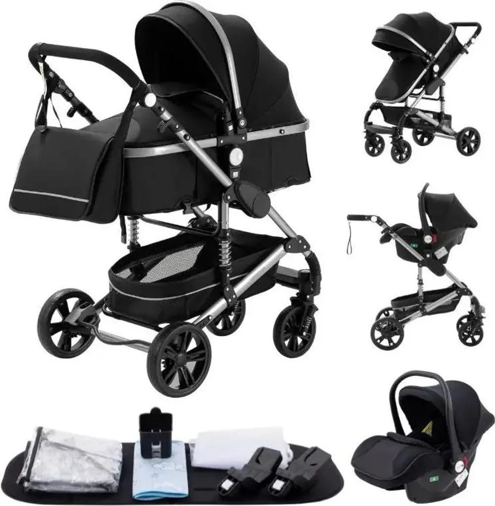 Poussette H739 NOIR : Modèle Multifonction avec Pliage Facile et Rapide