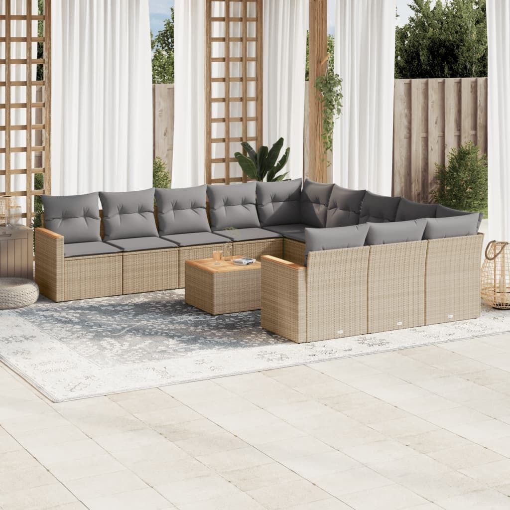 12-tlg. Garten-Sofagarnitur mit Kissen Beige Poly Rattan 3226437