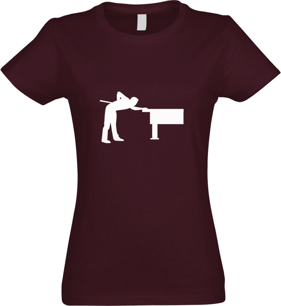 Kiwistar - T-Shirt tailliert - Damen - Burgund - Billard Pool Spieler Figur - mit Motiv Bedruckt - Funshirt Design - Sport - Freizeit - Damen - L