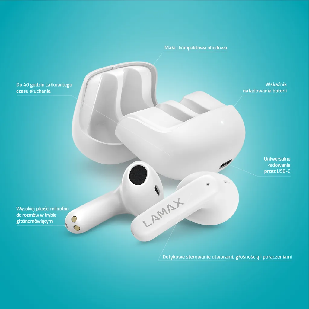 Écouteurs Bluetooth True Wireless LAMAX Tones1 blancs haute fidélité - 6