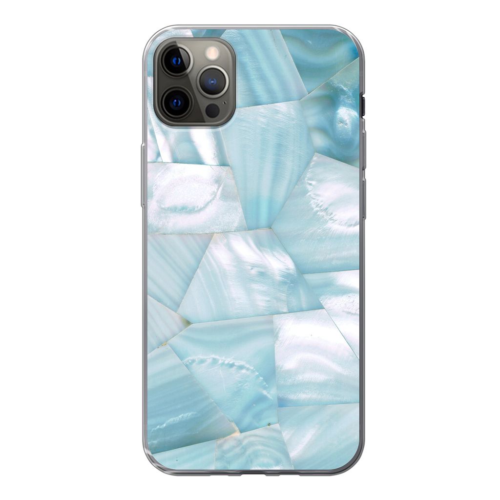 MuchoWow Handyhülle Schutzhülle Hülle für iPhone 12 Pro Max Naturstein - Blau - Perlmutt Silikon Softcase Handy Hülle - Hartschale