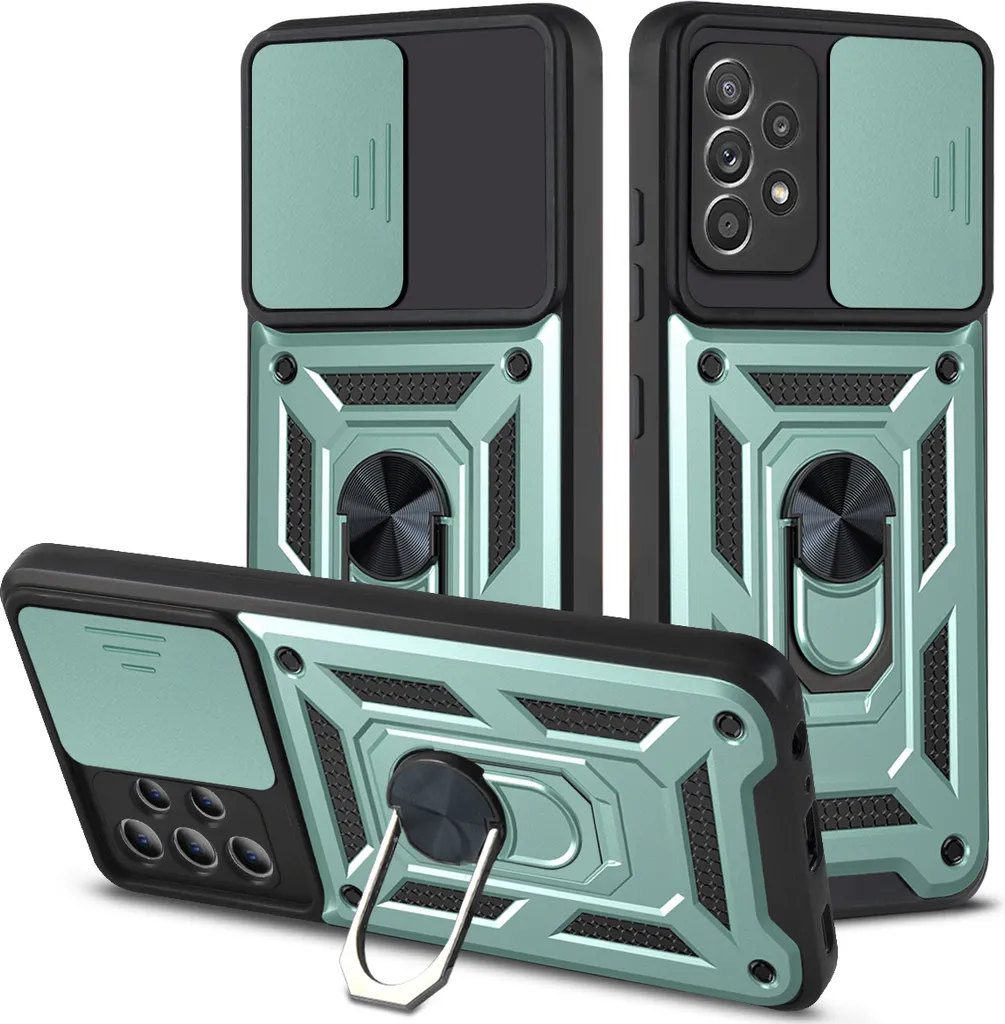 Custodia Galaxy A72 Verde con Anello Ring e Copertura Fotocamera 4G/5G