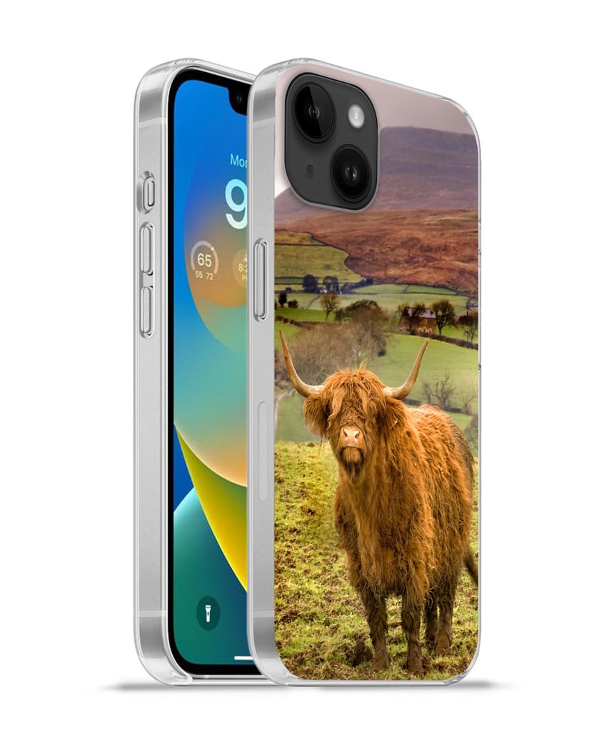MuchoWow Handyhülle Schutzhülle Hülle für Apple iPhone 14 Plus - Soft case Schottischer Highlander - Berg - Herbst Silikon Softcase Handy Hü...