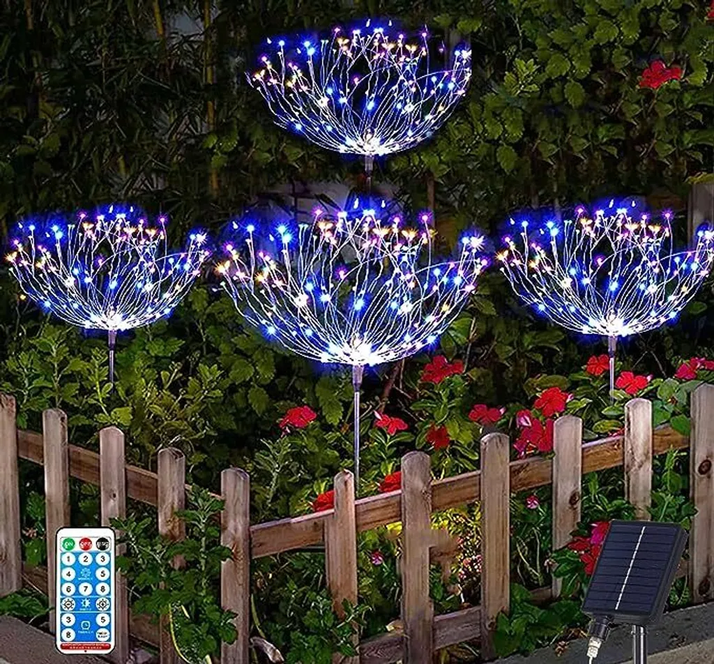 Feux d'Artifice Solaires Extérieurs avec Télécommande et Minuterie - Pack x4