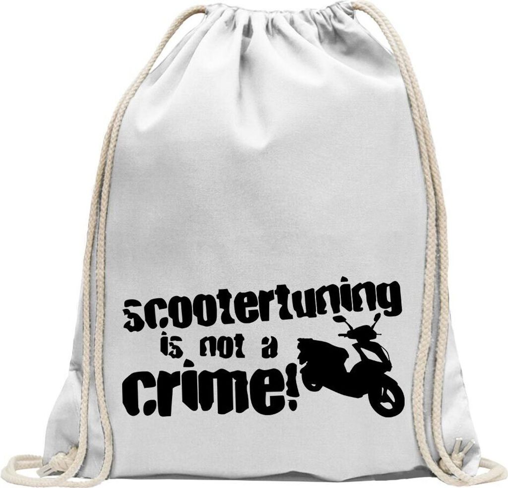 Kiwistar - Turnbeutel - weiss - Scootertuning is not a Crime! Design 1 - Fun Rucksack Sport Beutel Gymsack Baumwolle mit Ziehgurt
