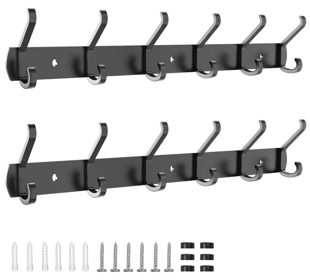 Patère de cuisine et salle de bains noire 54 cm lot de 2 pour serviettes