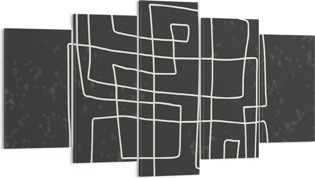 Bild auf Leinwand - Leinwandbild - 5 Teile - Schwarzweiß Labyrinth Linie - 160x85cm - Wand Bild - Wanddeko - Wandbilder - Leinwanddruck - Bilder -...