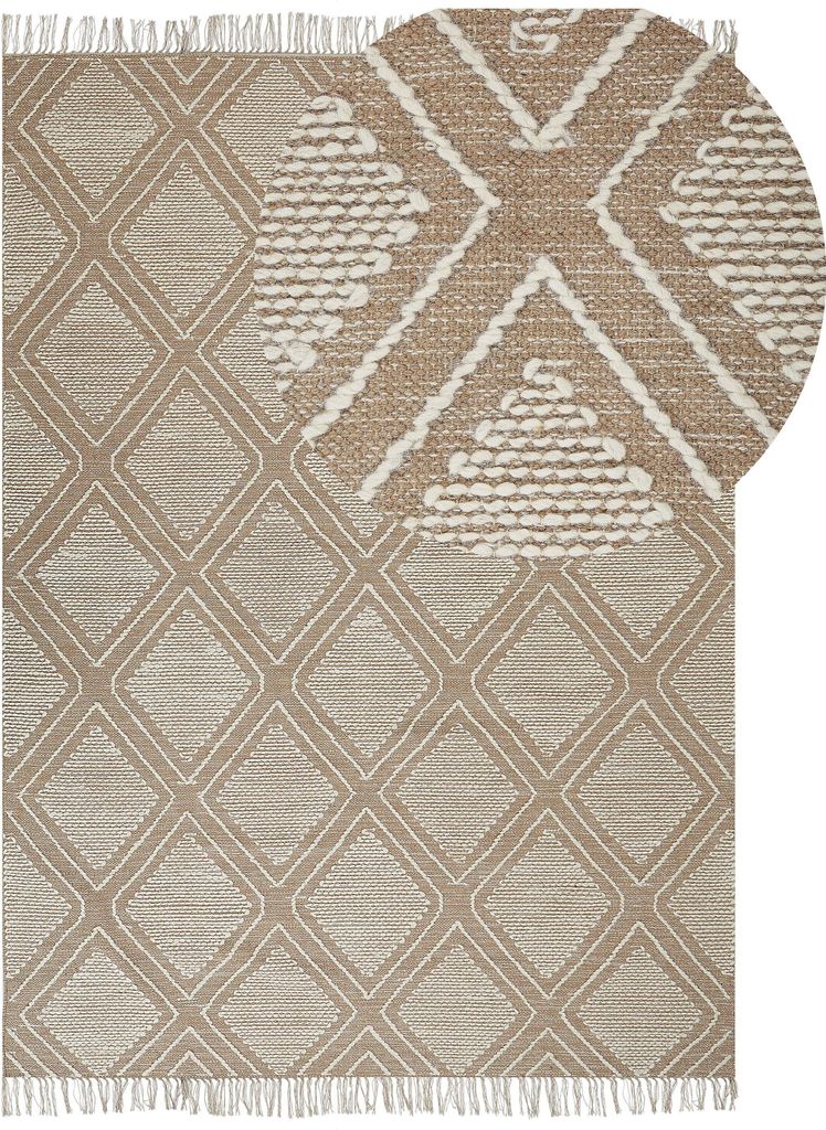 BELIANI Teppich Beige/Weiß aus Baumwolle 160 x 230 cm geometrisches Muster Rechteckig Kurzflor im Boho-Stil Wohn- und Schlafzimmer