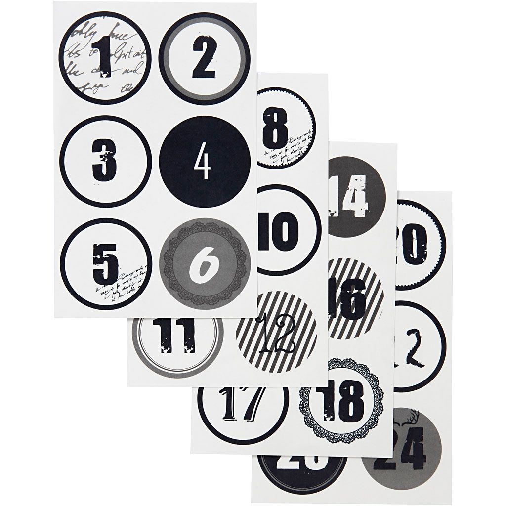 Adventskalender-Zahlen, schwarz-weiß