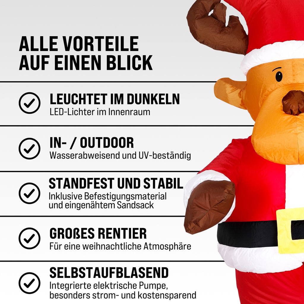 MONZANA® Aufblasbares Rentier 135cm LED Beleuchtet Produktbild 7