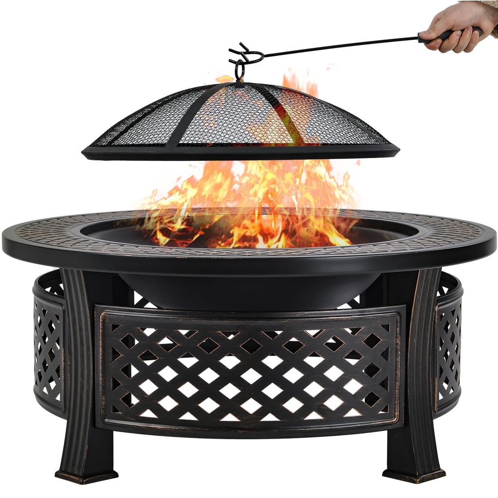 Outsunny 2-in-1 Feuerschale Feuerkorb mit Funkenschutz Grillrost Garten BBQ 