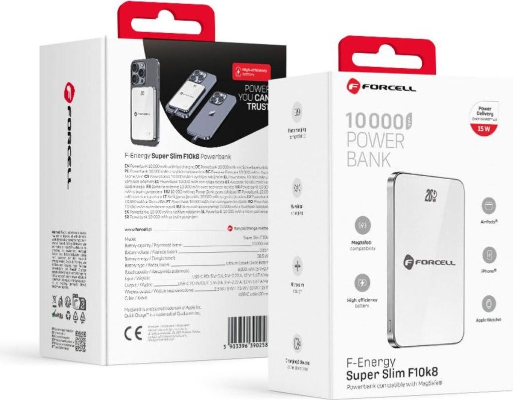 Forcell F-Energy F10K8 Super Slim Powerbank 10000mAh Weiß