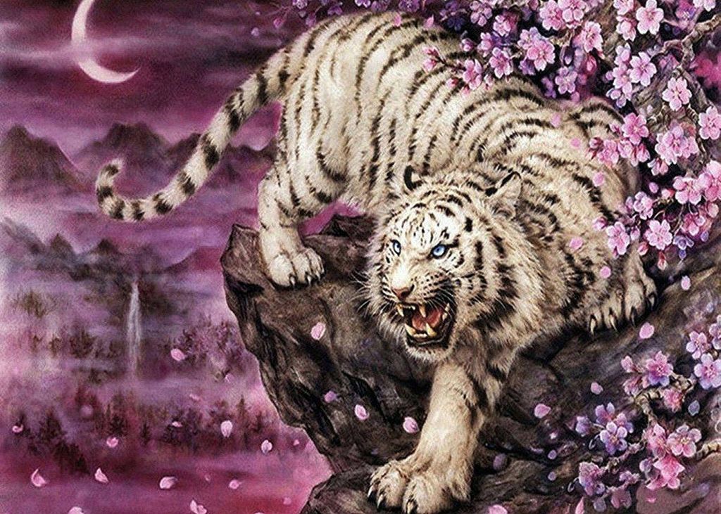 Diamantstickerei Tiger auf einem Felsen 45x55 cm