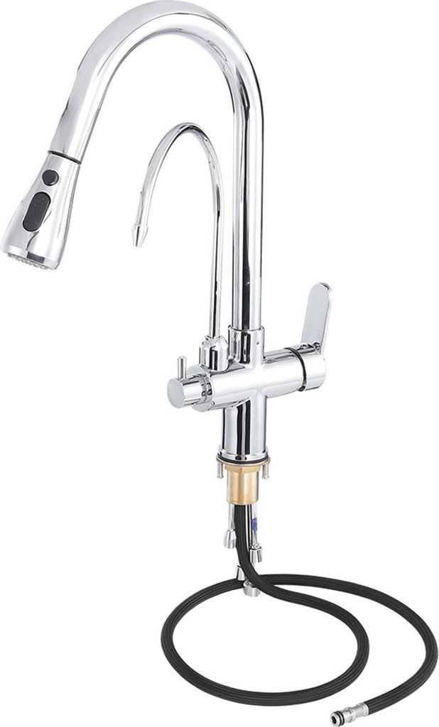 G1/2 Modern 3 in 1 Filter Reiniger Küchenarmatur Doppelgriff PullOut Spüle Heißes Kaltes Wasser Wasserhahn (Galvanisiert)