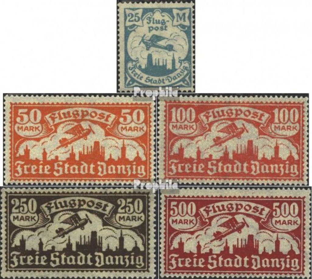 Briefmarken Danzig 1923 Mi 133-137 (kompl.Ausg.) Gefälligkeitsentwertung gestempelt Flugpost