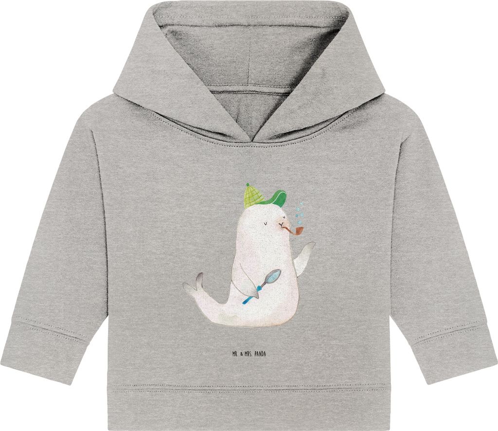Mr. & Mrs. Panda Organic Baby Hoodie Robbe Sherlock 12. - 18. Monat - Heather Grey - Geschenk, Lustige Sprüche, Kapuzenshirt, Kapuzensweatshirt