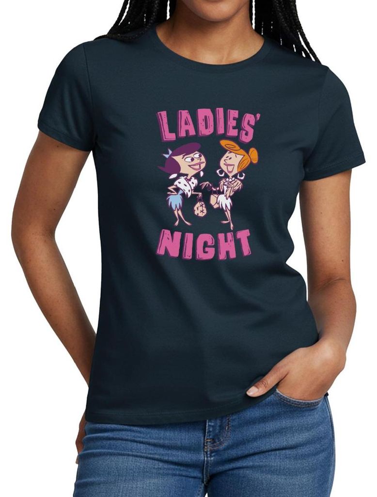 Spreadshirt The Flintstones Betty Und Wilma Ladies’ Night Frauen T-Shirt, XL, Navy
