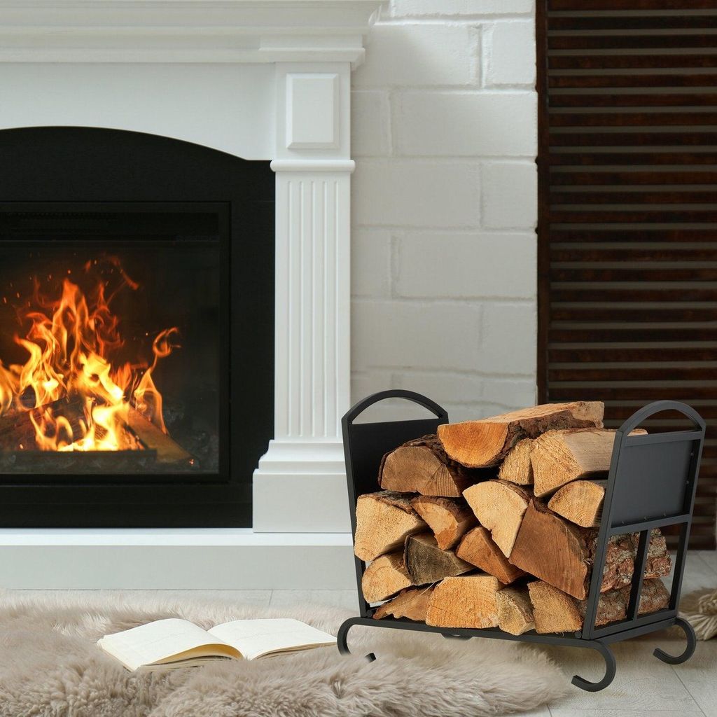 Klappbarer Brennholzkorb aus Metall mit Griffen