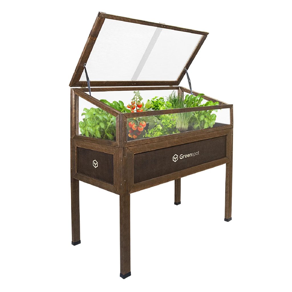 QLS Mini-Gewächshaus aus Holz Vintage 110x55 Hochbeet Balkon Frühbeet Terrasse 11267