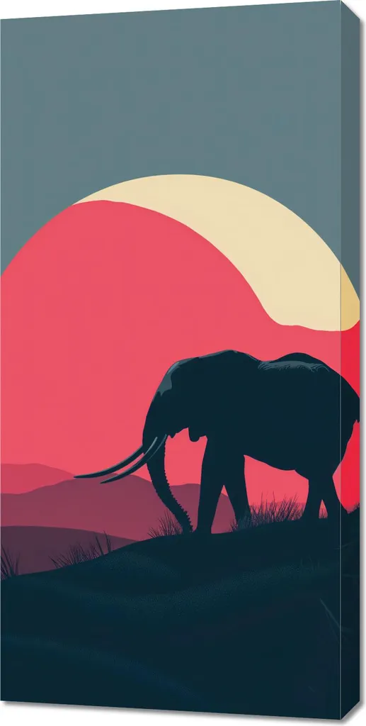 Quadro 50x100 Elefante Tramonto | Stampa su Tela Pronte da Appendere